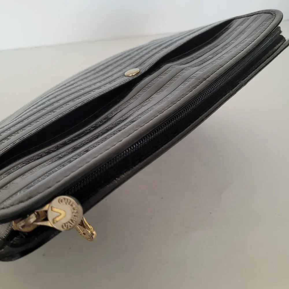 Mario Valentino Bag Clutch Handbag‎ Vintage Pouch Italian Black Zip Leather 10x7